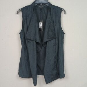 Romeo & Juliet Couture Women's Black Faux Suede Drape Vest sz M